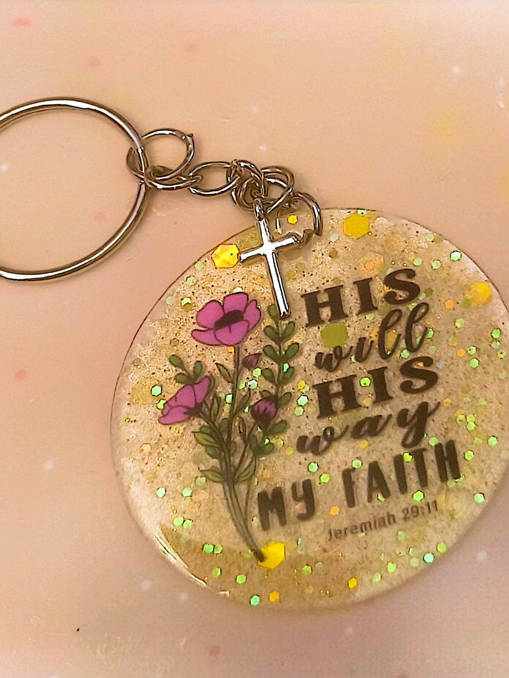 Faith-Inspired Pink Floral Key & Card Holder Keychain